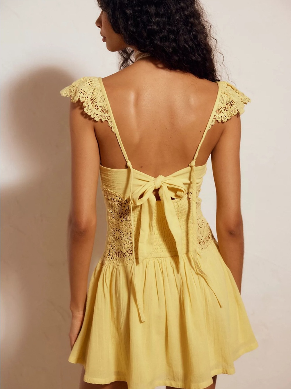 Free People Norla Cotton Mini Dress Small S Solar Lemon Yellow NWT - Picture 3 of 7